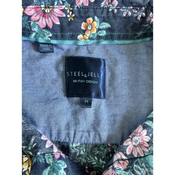 Steel & Jelly British Design Men’s Size Medium Floral Button Down Shirt Collar - Picture 2 of 7